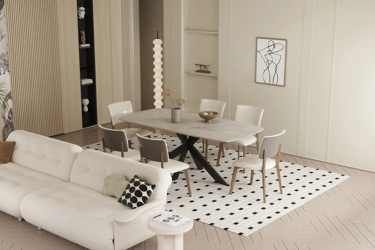 APOLLINA - Table à manger Ovale en Pierre Blanc - 180 x 90 cm - Shakespear Beige ROUSSEAU