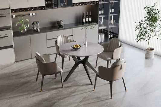 APOLLINA - Table à manger Ronde Pierre Brillante - 110 cm - Gris Italien ROUSSEAU