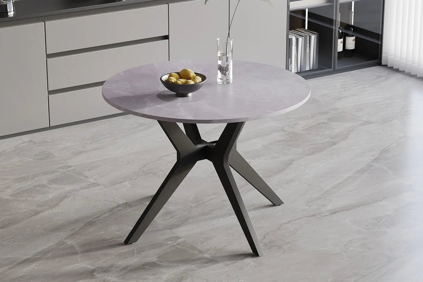 APOLLINA - Table à manger Ronde Pierre Brillante - 110 cm - Gris Italien ROUSSEAU