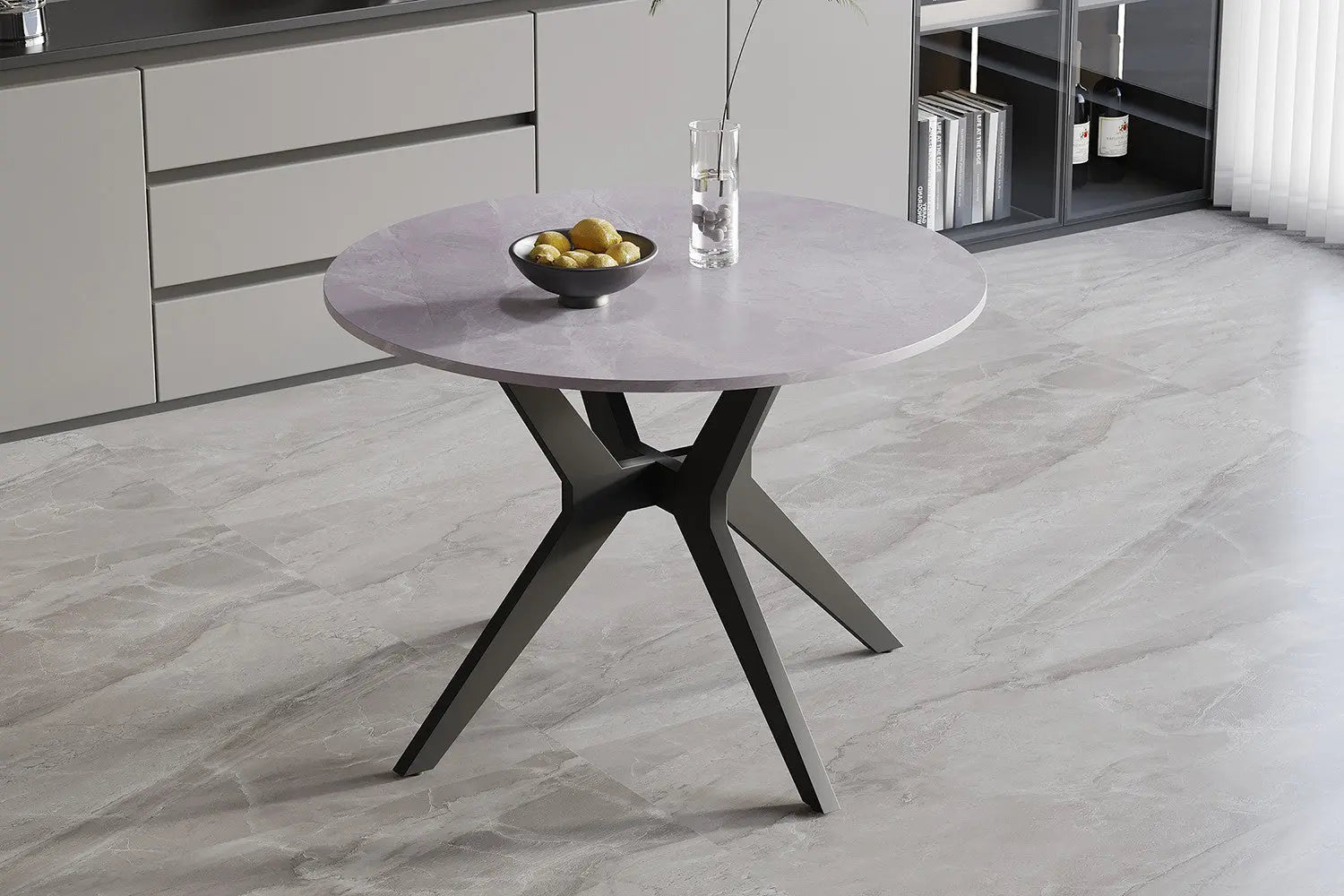 APOLLINA - Table à manger Ronde Pierre Brillante - 110 cm - Gris Italien ROUSSEAU