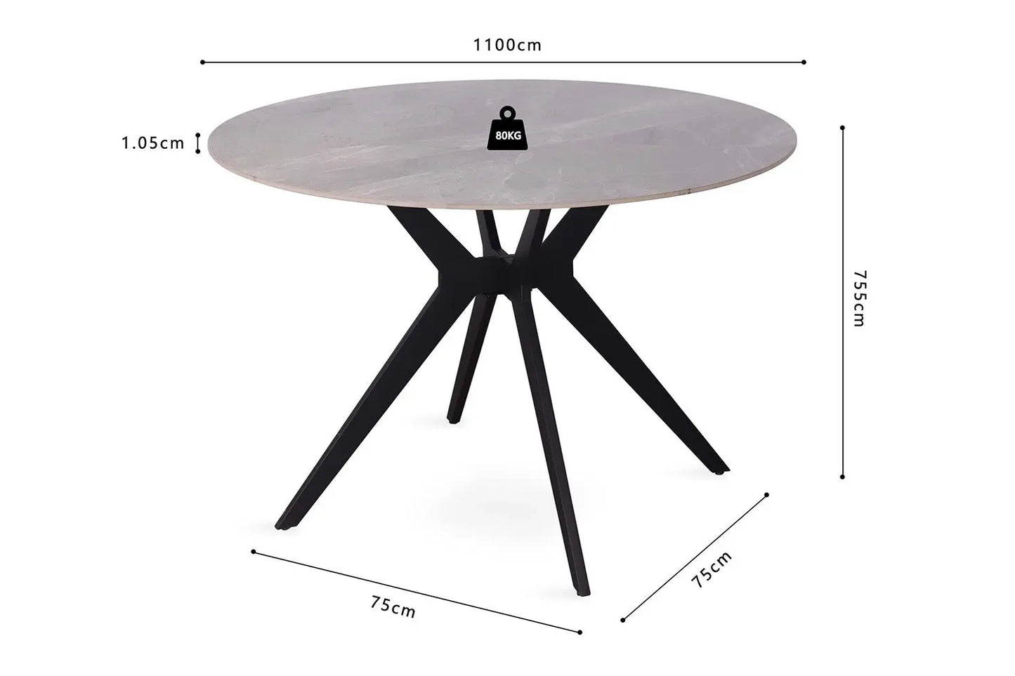 APOLLINA - Table à manger Ronde Pierre Brillante - 110 cm - Gris Italien ROUSSEAU