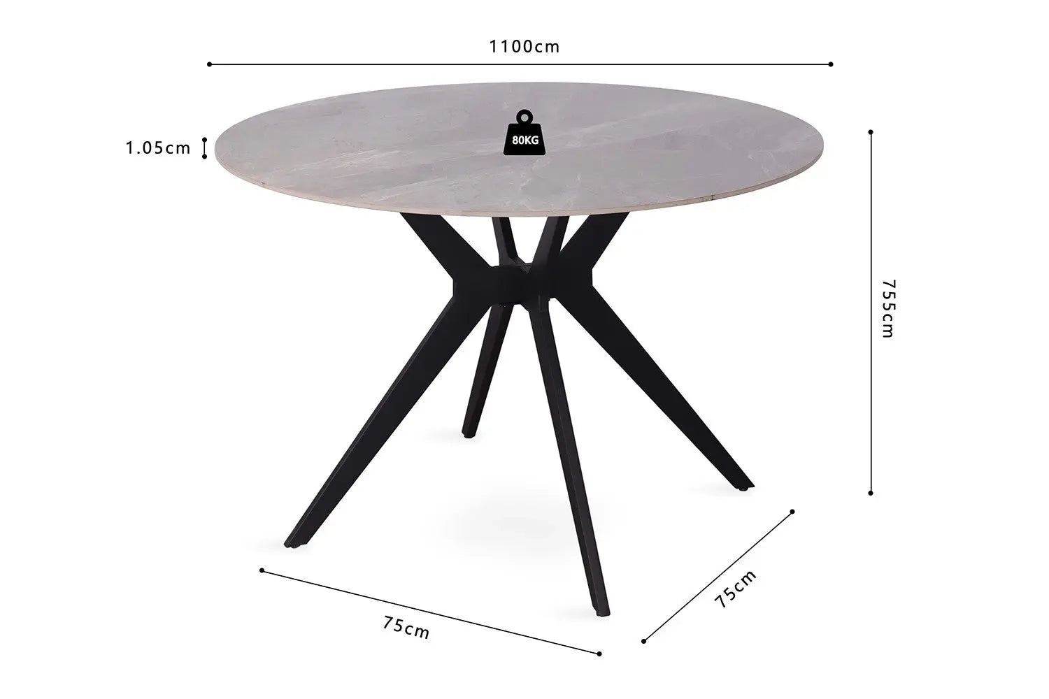 APOLLINA - Table à manger Ronde Pierre Brillante - 110 cm - Gris Italien ROUSSEAU