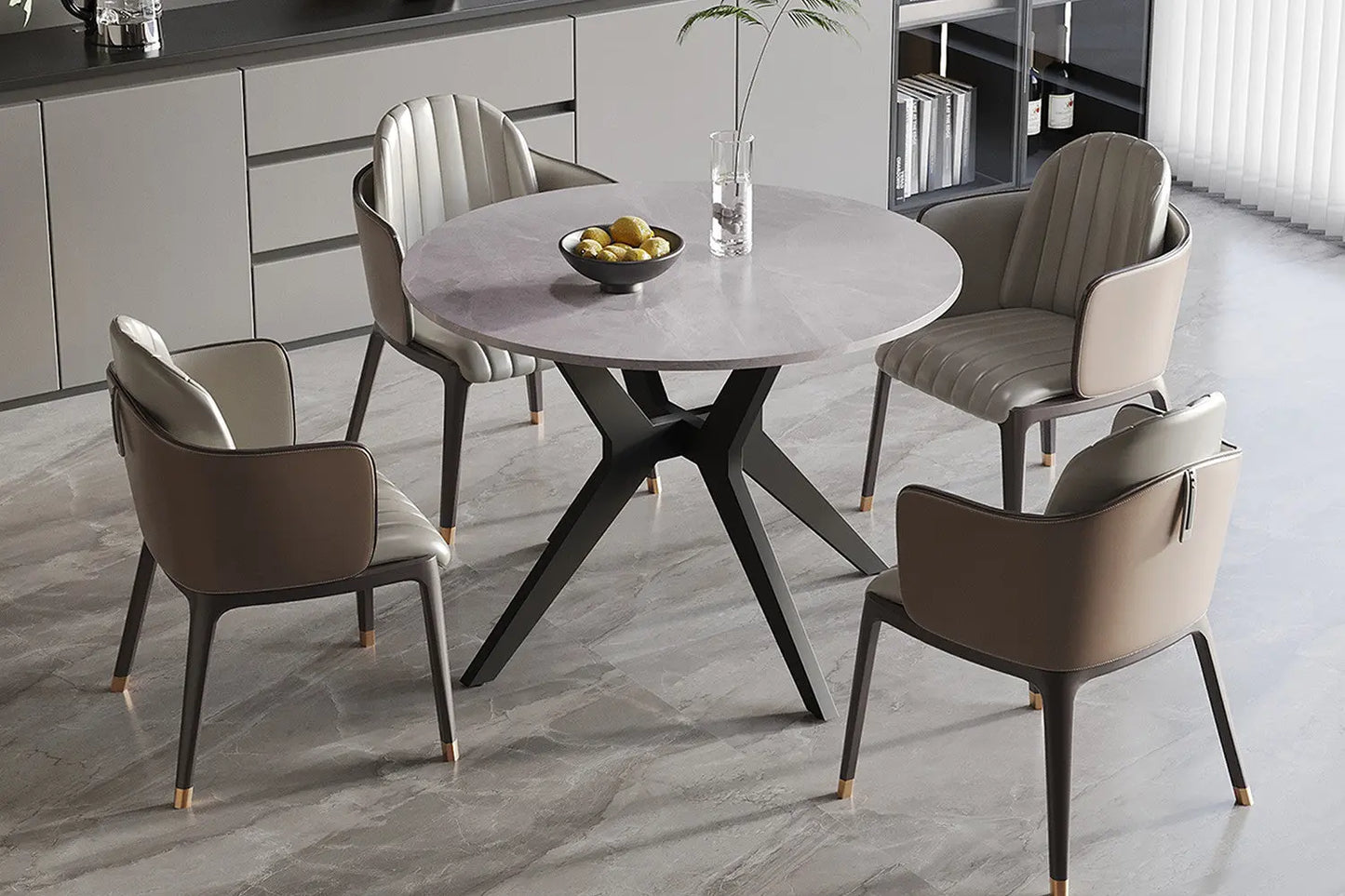APOLLINA - Table à manger Ronde Pierre Brillante - 110 cm - Gris Italien ROUSSEAU