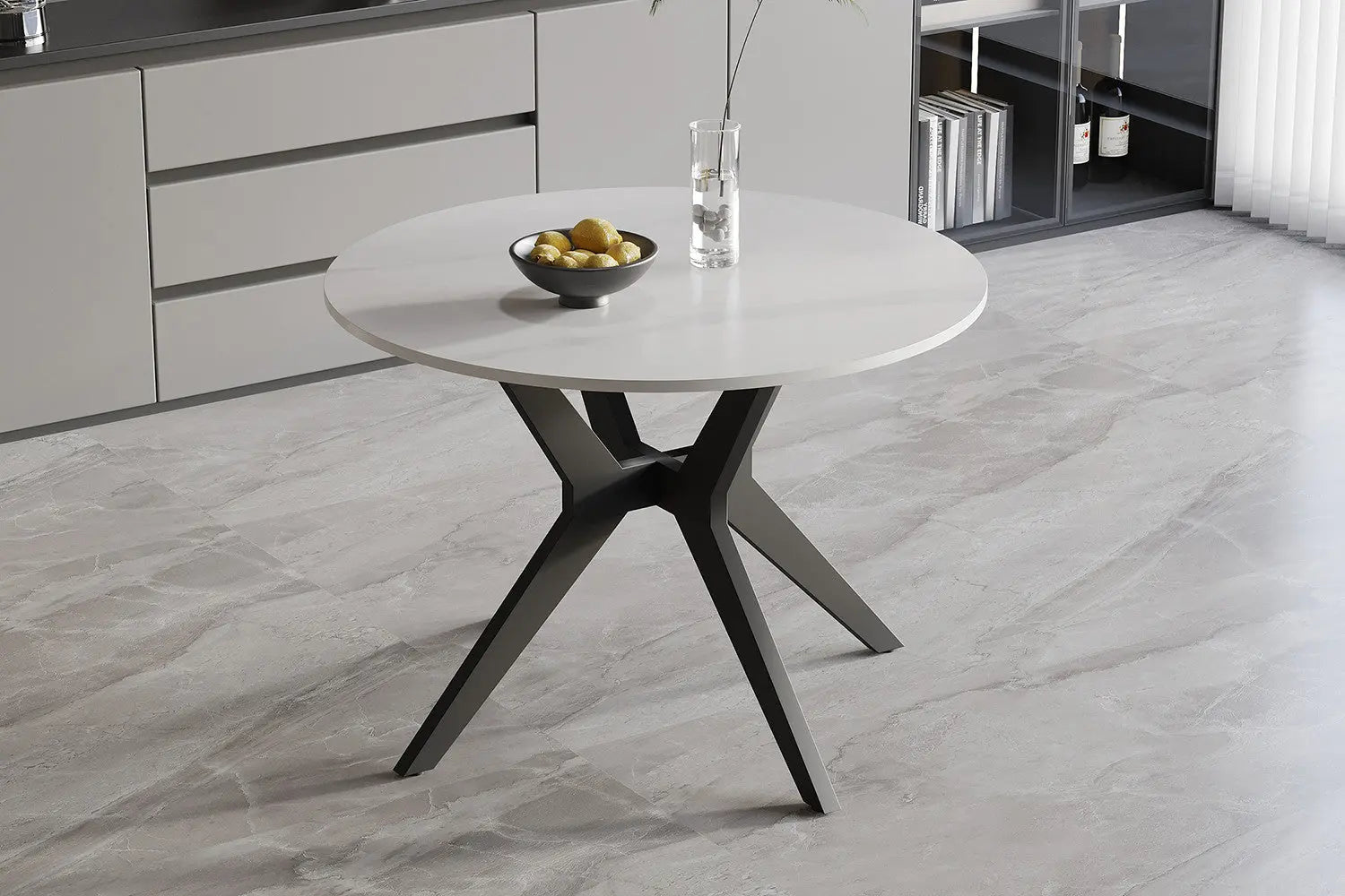 APOLLINA - Table à manger Ronde Pierre Brillante - 110 cm - Snow Blanc ROUSSEAU