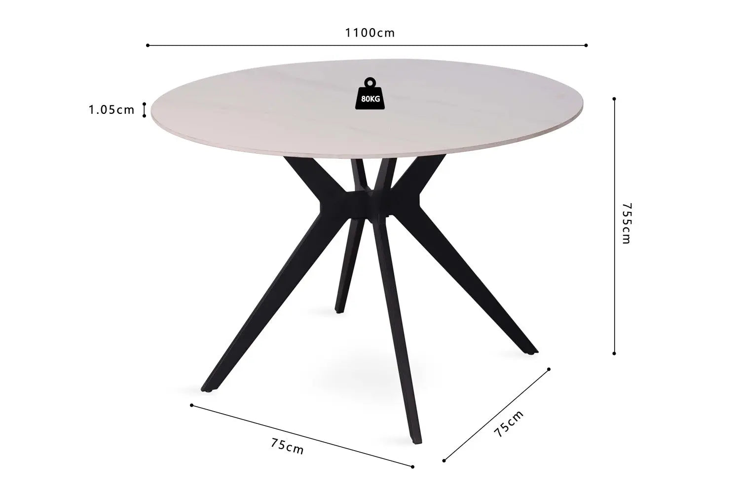 APOLLINA - Table à manger Ronde Pierre Brillante - 110 cm - Snow Blanc ROUSSEAU