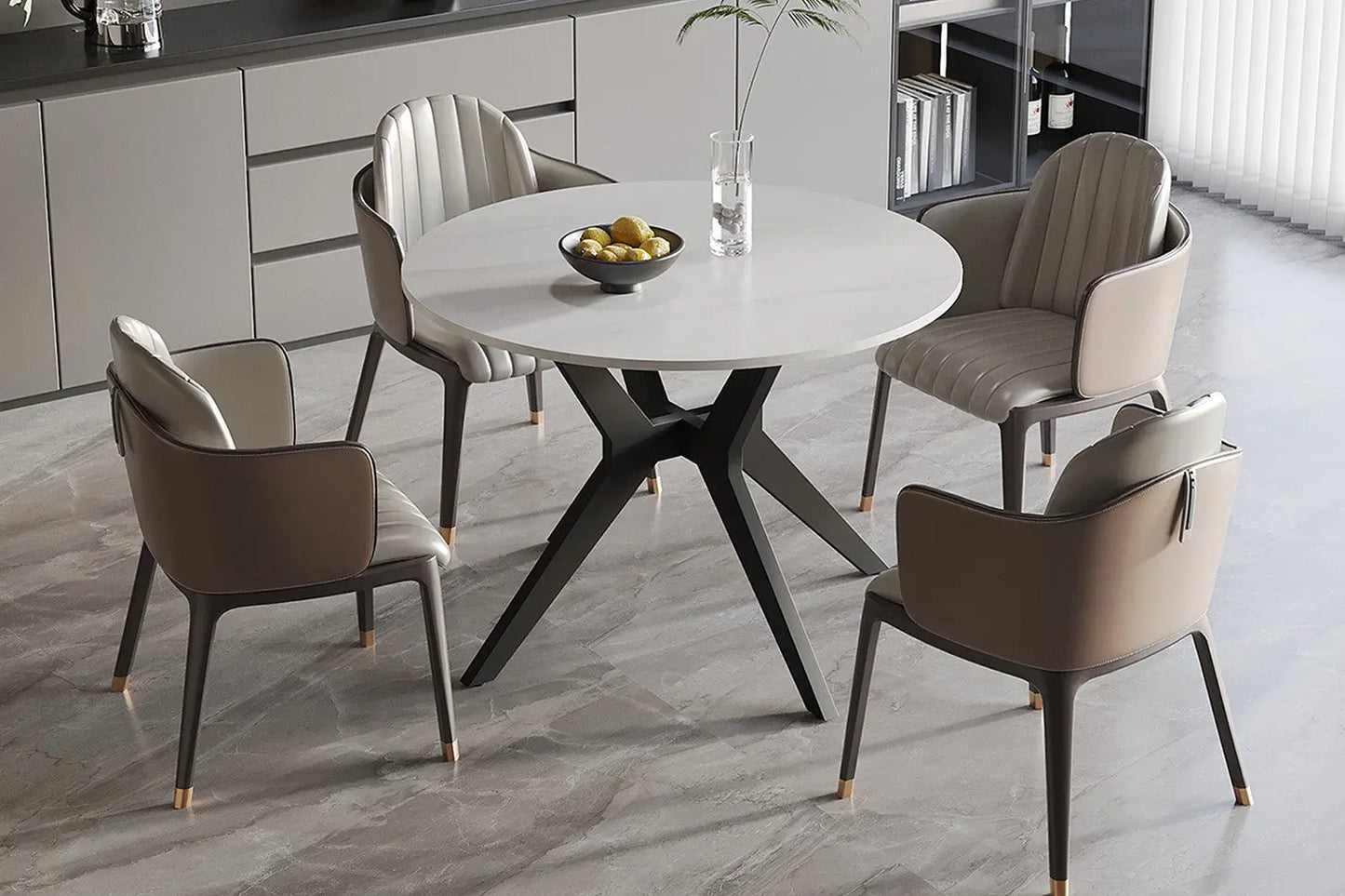 APOLLINA - Table à manger Ronde Pierre Brillante - 110 cm - Snow Blanc ROUSSEAU