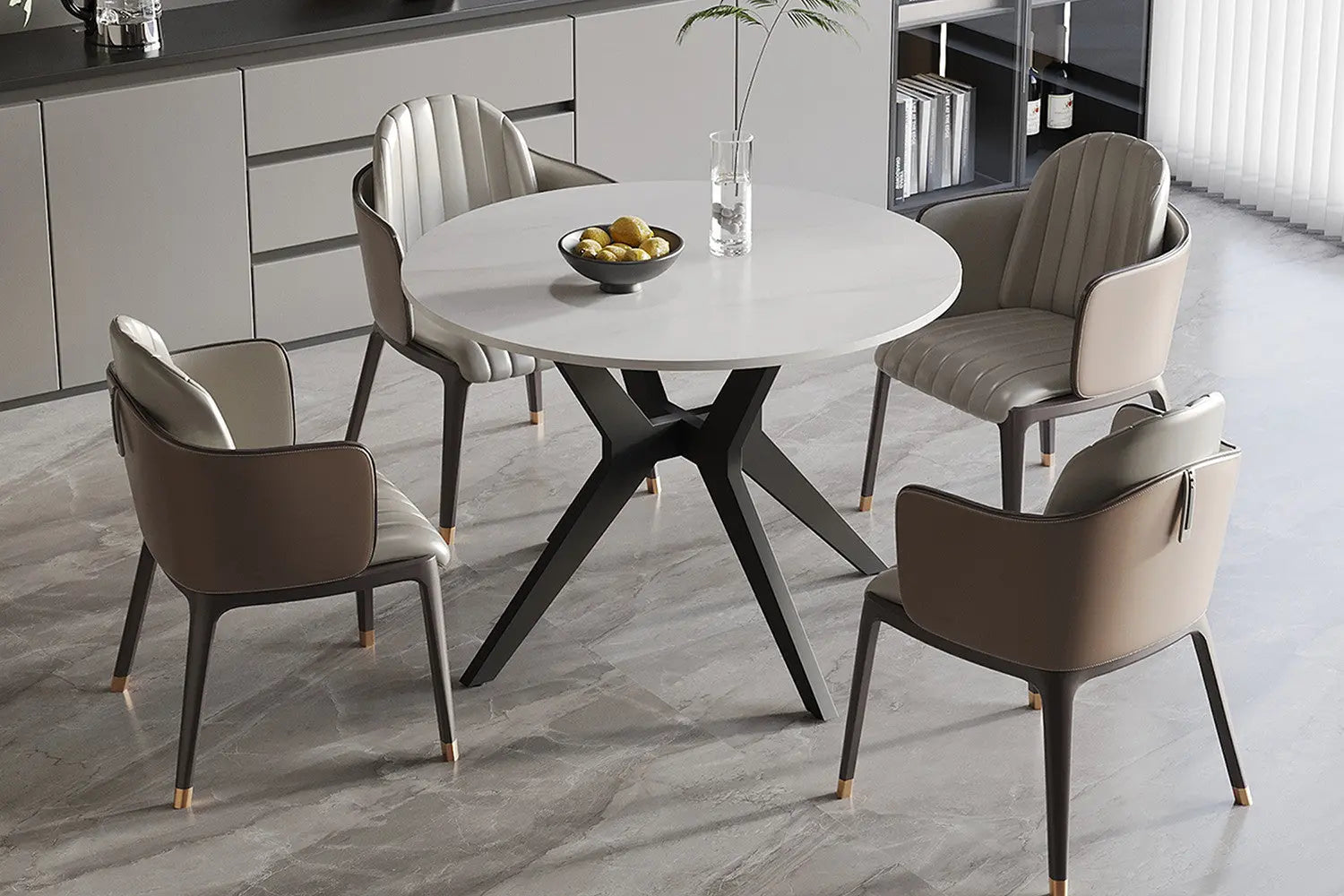 APOLLINA - Table à manger Ronde Pierre Brillante - 110 cm - Snow Blanc ROUSSEAU
