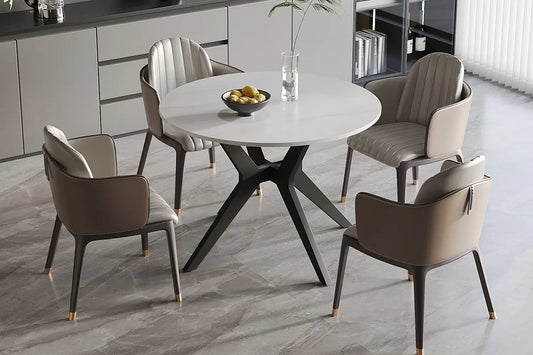 APOLLINA - Table à manger Ronde Pierre Brillante - 110 cm - Snow Blanc ROUSSEAU