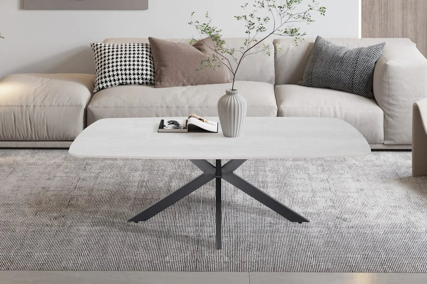 APOLLINA - Table basse Ovale en Pierre - 130 x 70 cm - Baroque Gris ROUSSEAU