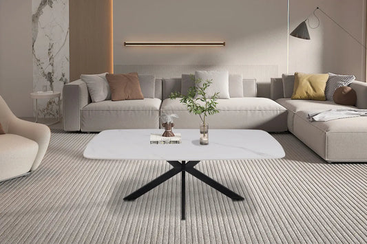 APOLLINA - Table basse Ovale en Pierre - 130 x 70 cm - Blanc ROUSSEAU