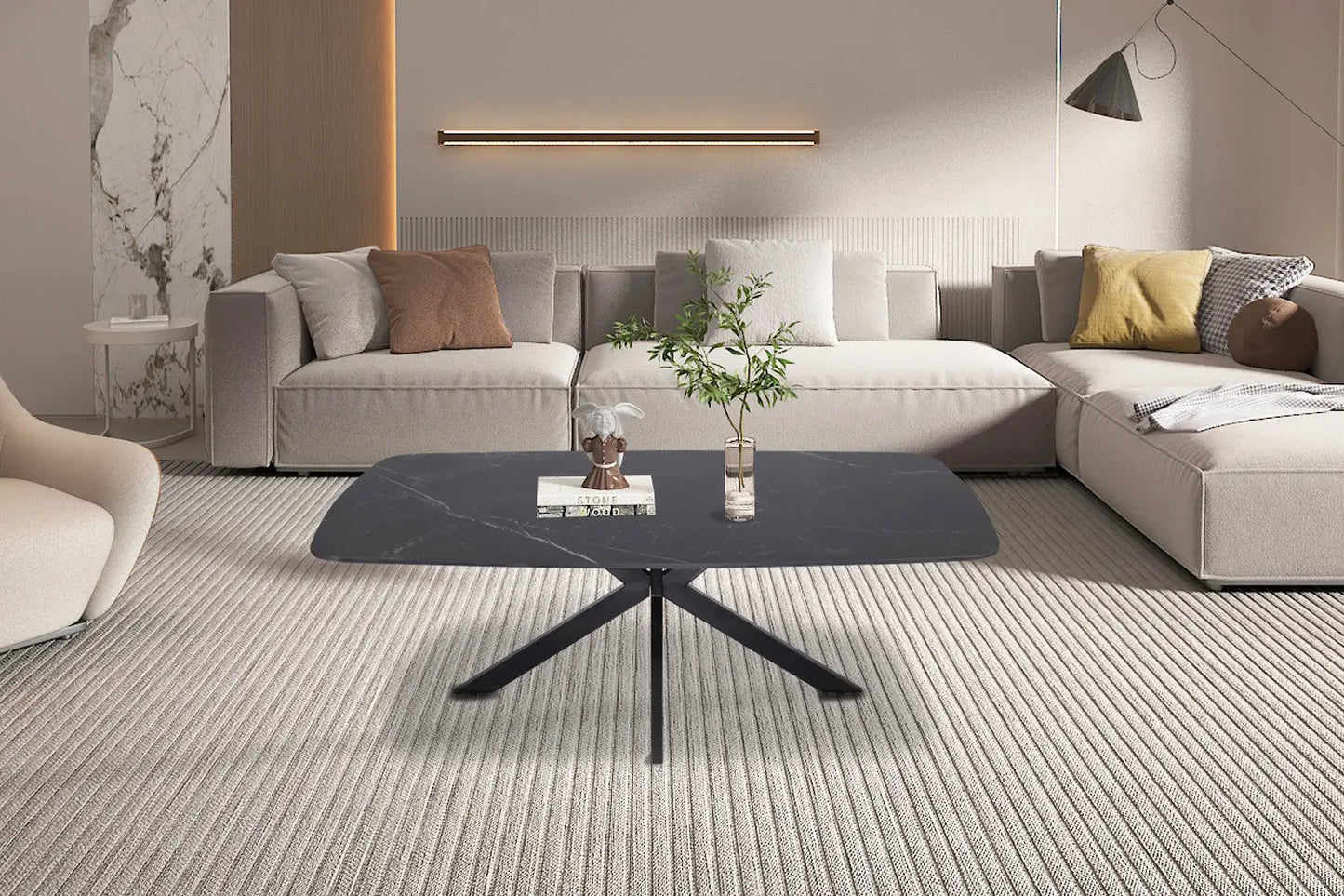 APOLLINA - Table basse Ovale en Pierre - 130 x 70 cm - Noir ROUSSEAU