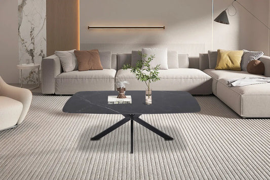APOLLINA - Table basse Ovale en Pierre - 130 x 70 cm - Noir ROUSSEAU