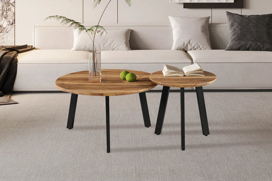 AYLEN - Lot de 2 Tables basses Ronde Effet Mango - 45-50 x 80-50 cm ROUSSEAU