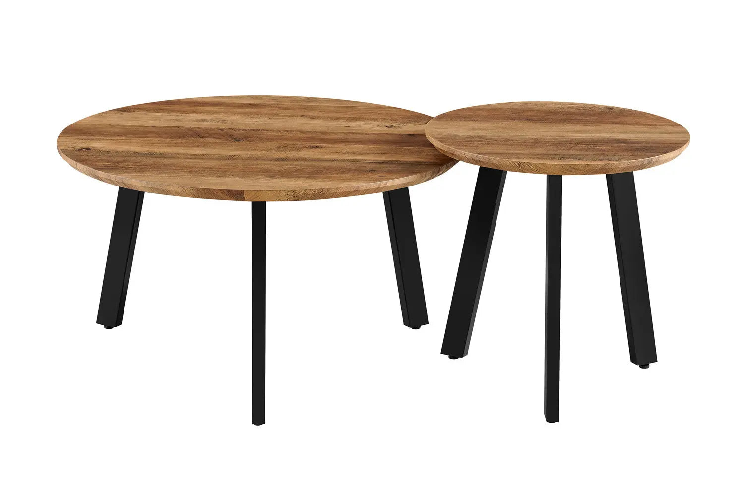 AYLEN - Lot de 2 Tables basses Ronde Effet Mango - 45-50 x 80-50 cm ROUSSEAU