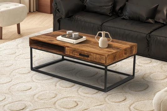 AYORA - Table Basse de Salon avec Tiroir - 110 cm - Bois de Manguier Brun ROUSSEAU