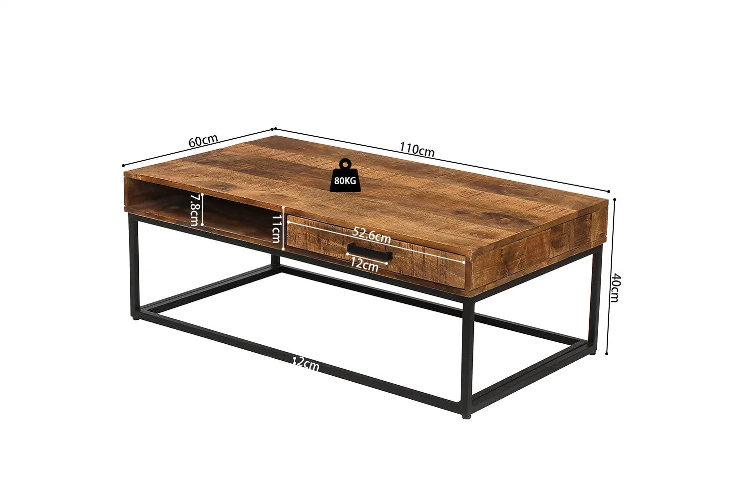 AYORA - Table Basse de Salon avec Tiroir - 110 cm - Bois de Manguier Brun ROUSSEAU