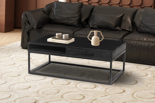 AYORA - Table Basse de Salon avec Tiroir - 110 cm - Bois de Manguier Noir ROUSSEAU