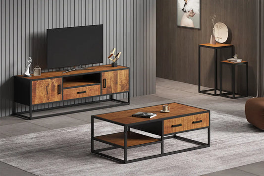 AYORA - Table Basse de Salon avec Tiroir - 120 cm - Bois de Manguier Brun ROUSSEAU