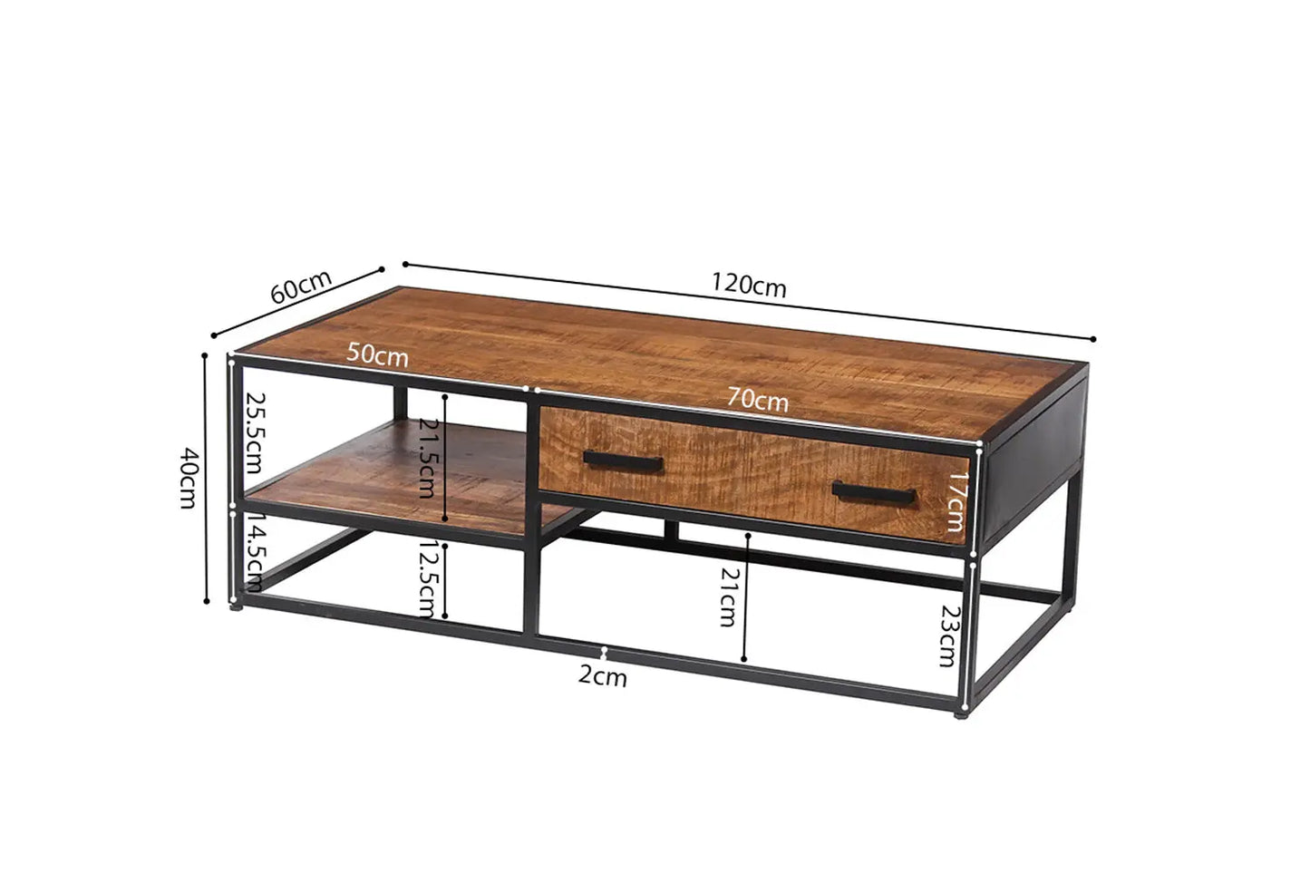 AYORA - Table Basse de Salon avec Tiroir - 120 cm - Bois de Manguier Brun ROUSSEAU