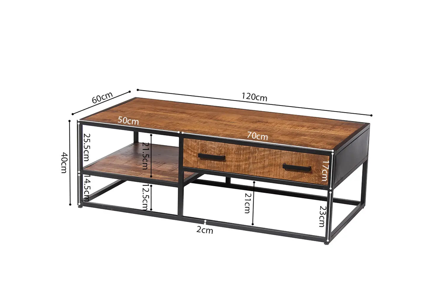 AYORA - Table Basse de Salon avec Tiroir - 120 cm - Bois de Manguier Brun ROUSSEAU
