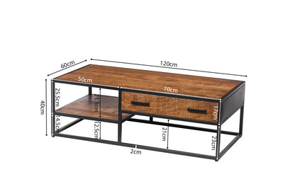 AYORA - Table Basse de Salon avec Tiroir - 120 cm - Bois de Manguier Brun ROUSSEAU