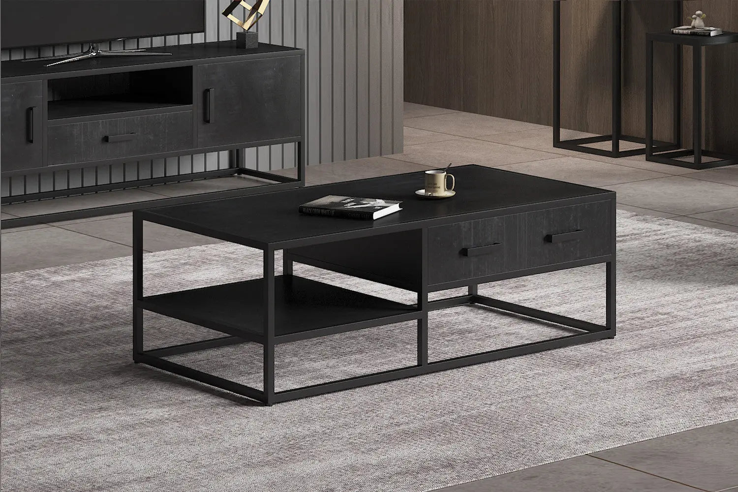 AYORA - Table Basse de Salon avec Tiroir - 120 cm - Bois de Manguier Noir ROUSSEAU