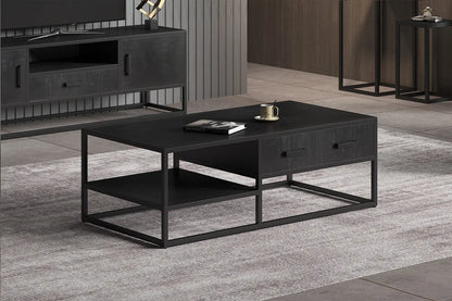 AYORA - Table Basse de Salon avec Tiroir - 120 cm - Bois de Manguier Noir ROUSSEAU