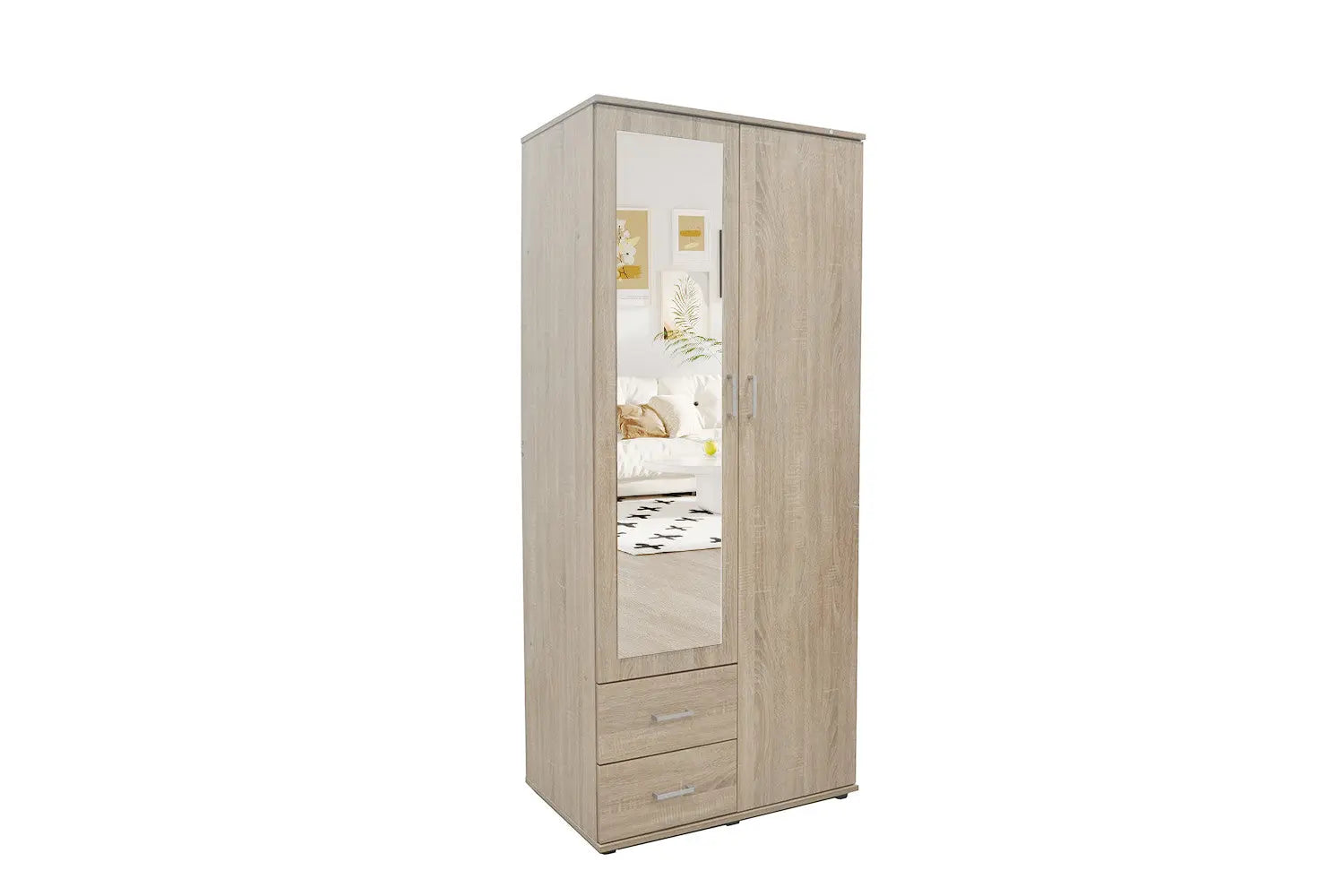 Armoire 2 portes avec miroir MARCO sonoma - 80 cm TIKOYA