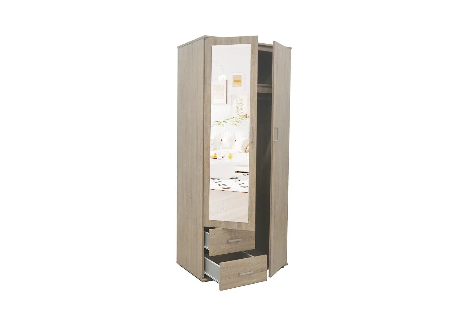 Armoire 2 portes avec miroir MARCO sonoma - 80 cm TIKOYA
