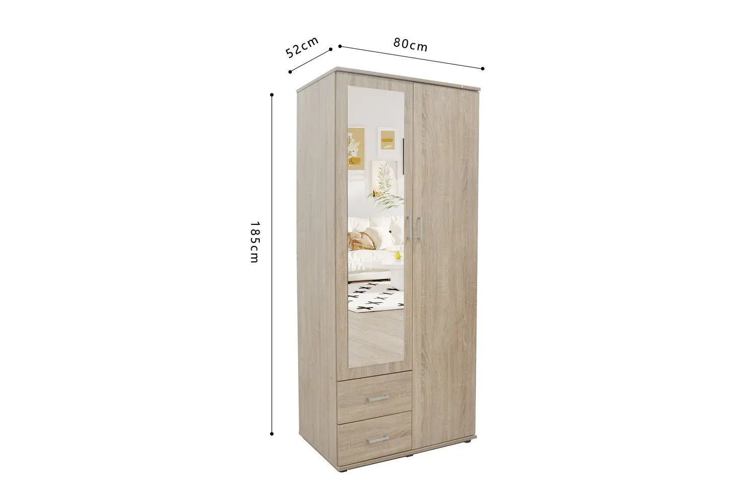 Armoire 2 portes avec miroir MARCO sonoma - 80 cm TIKOYA