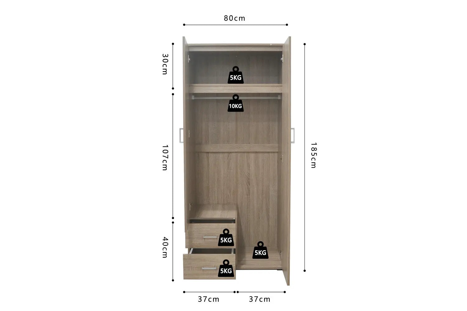 Armoire 2 portes avec miroir MARCO sonoma - 80 cm TIKOYA