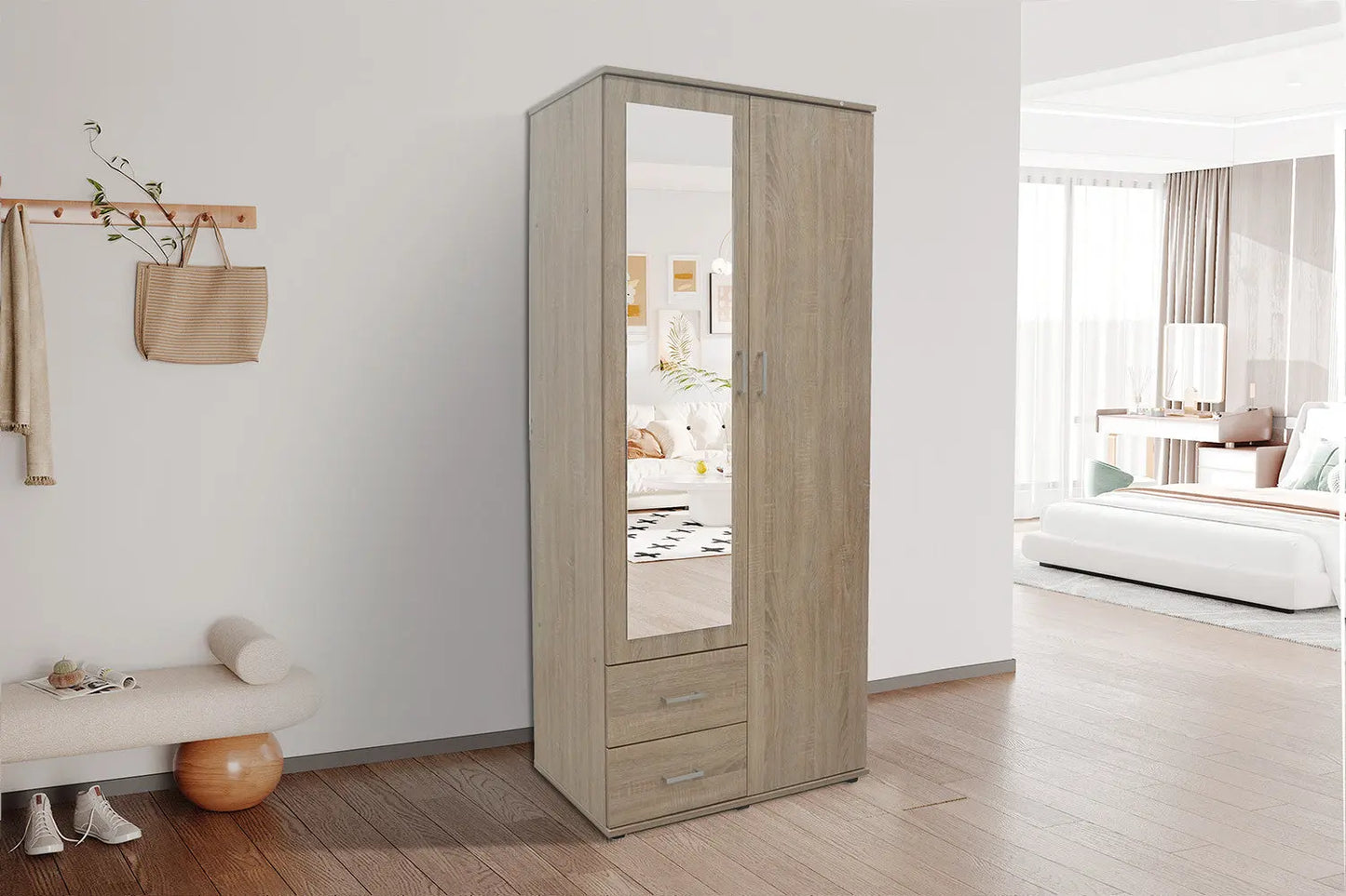 Armoire 2 portes avec miroir MARCO sonoma - 80 cm TIKOYA