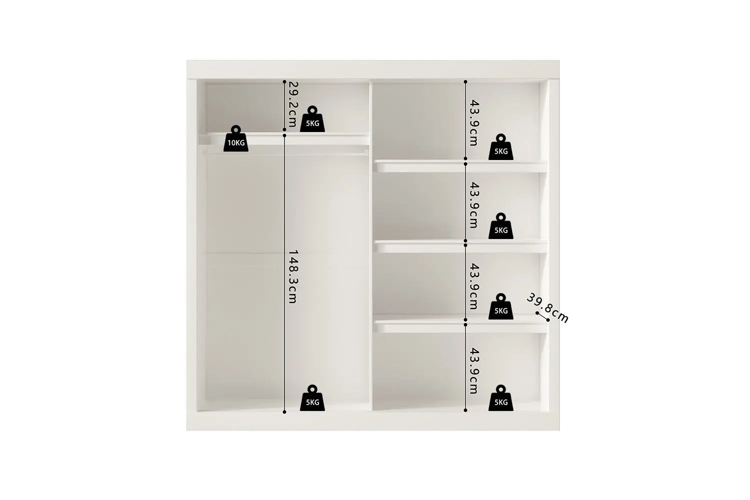 Armoire 2 portes coulissante avec porte miroir MIKA blanc - 182.5 cm TIKOYA