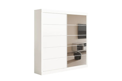 Armoire 2 portes coulissante avec porte miroir MIKA blanc - 182.5 cm TIKOYA