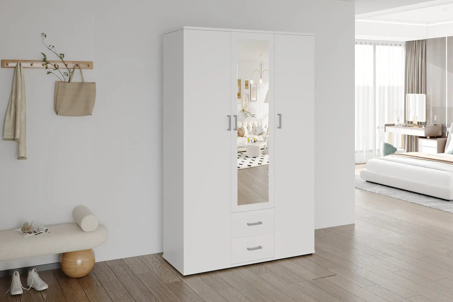 Armoire  3 portes avec miroir MARCO blanc - 120 cm TIKOYA