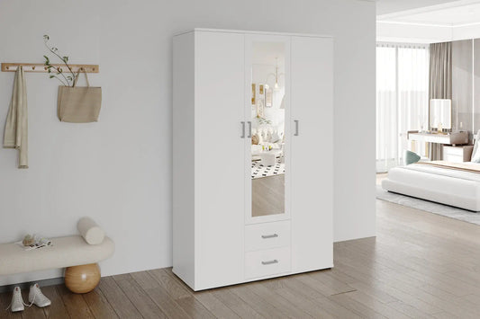 Armoire  3 portes avec miroir MARCO blanc - 120 cm TIKOYA