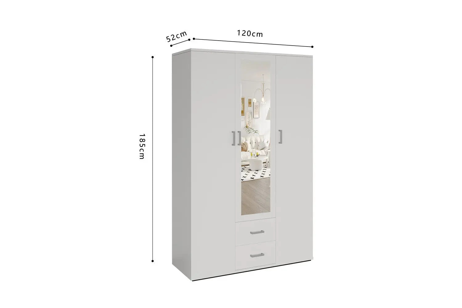Armoire  3 portes avec miroir MARCO blanc - 120 cm TIKOYA