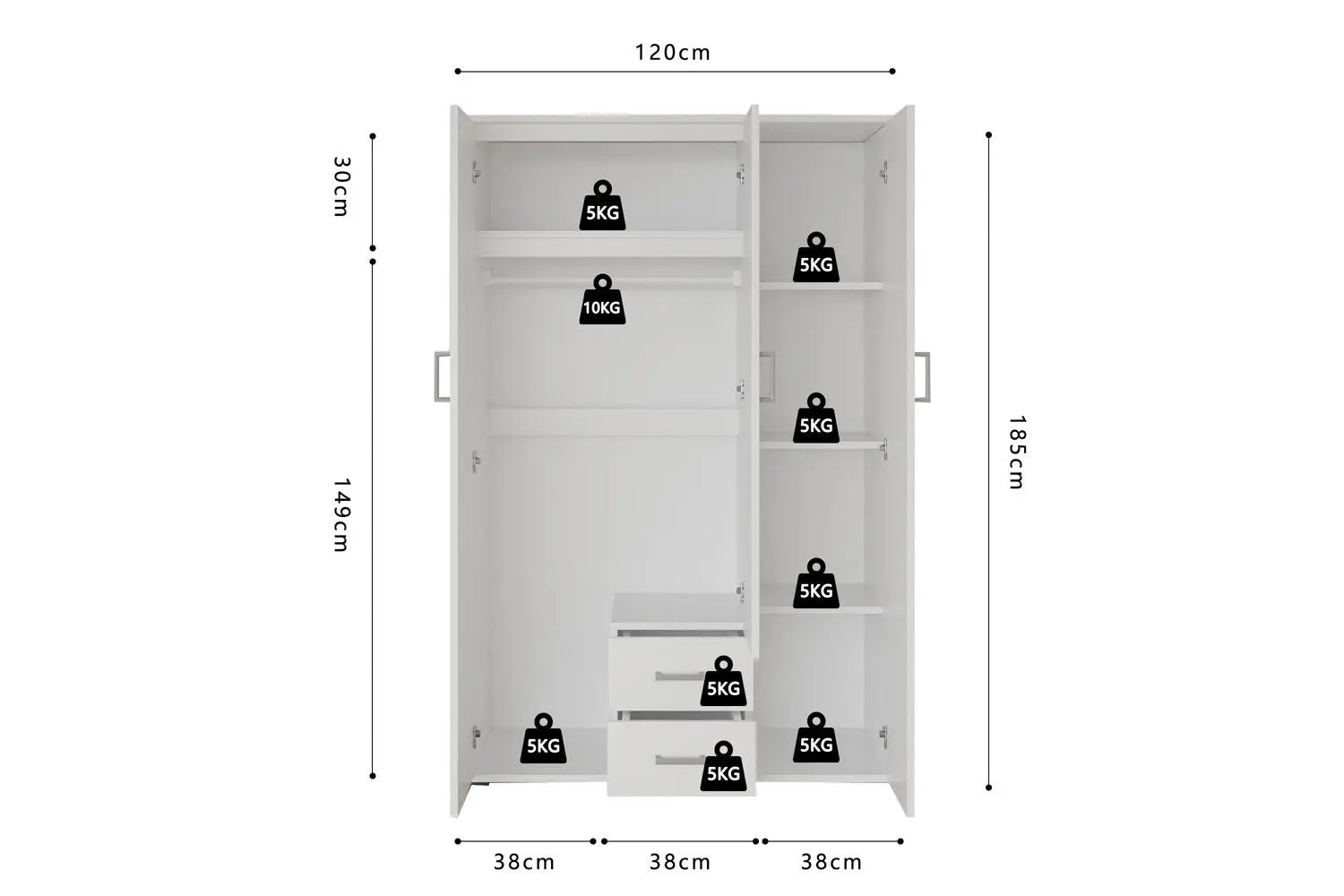 Armoire  3 portes avec miroir MARCO blanc - 120 cm TIKOYA