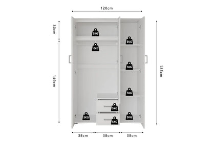Armoire  3 portes avec miroir MARCO blanc - 120 cm TIKOYA