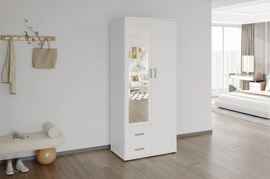 Armoire 3 portes avec miroir MARCO blanc - 80 cm TIKOYA