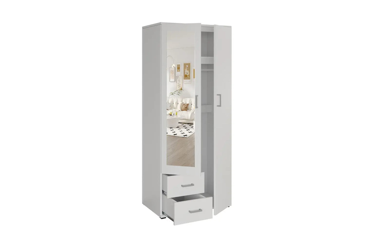 Armoire 3 portes avec miroir MARCO blanc - 80 cm TIKOYA