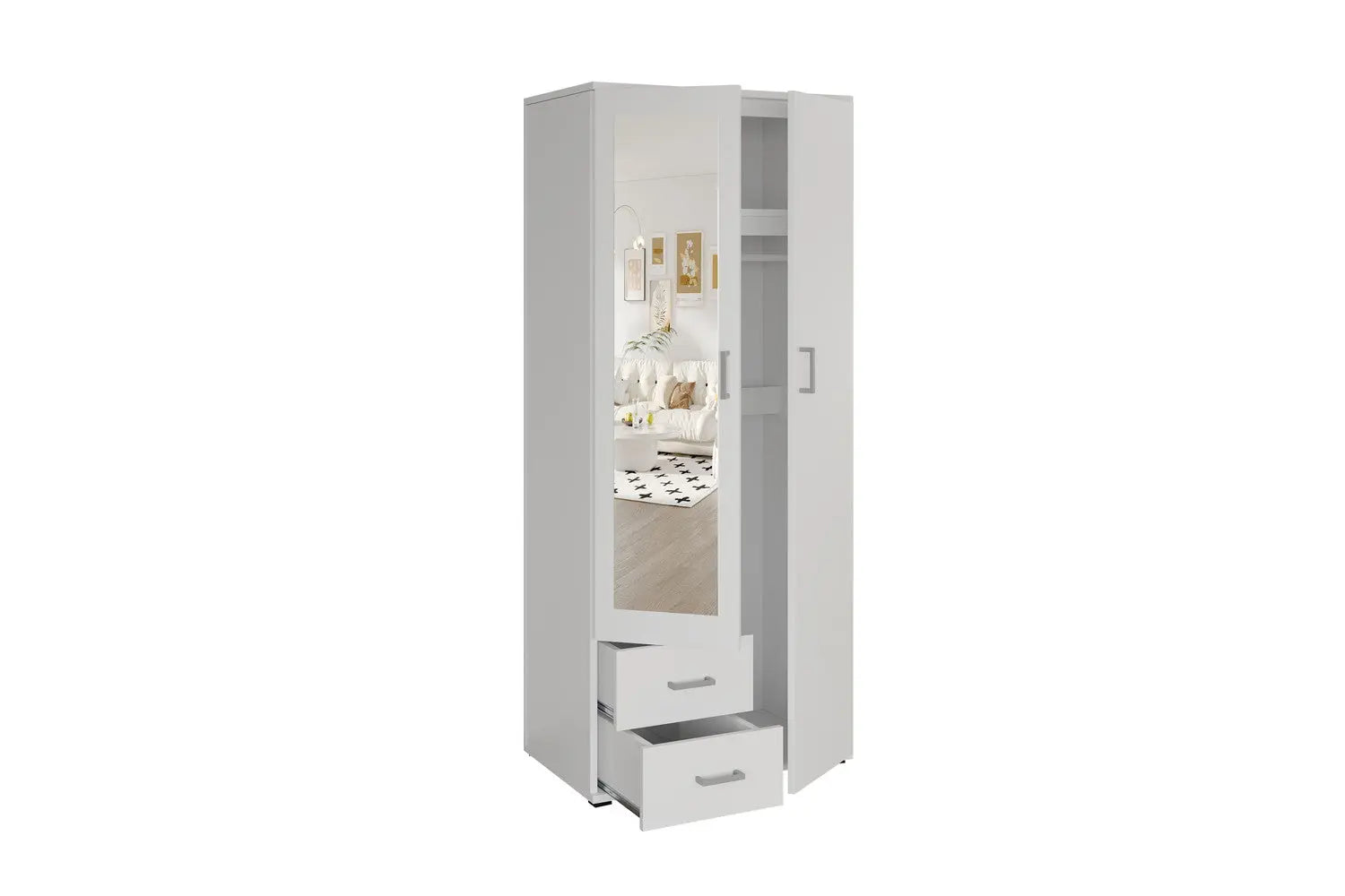 Armoire 3 portes avec miroir MARCO blanc - 80 cm TIKOYA
