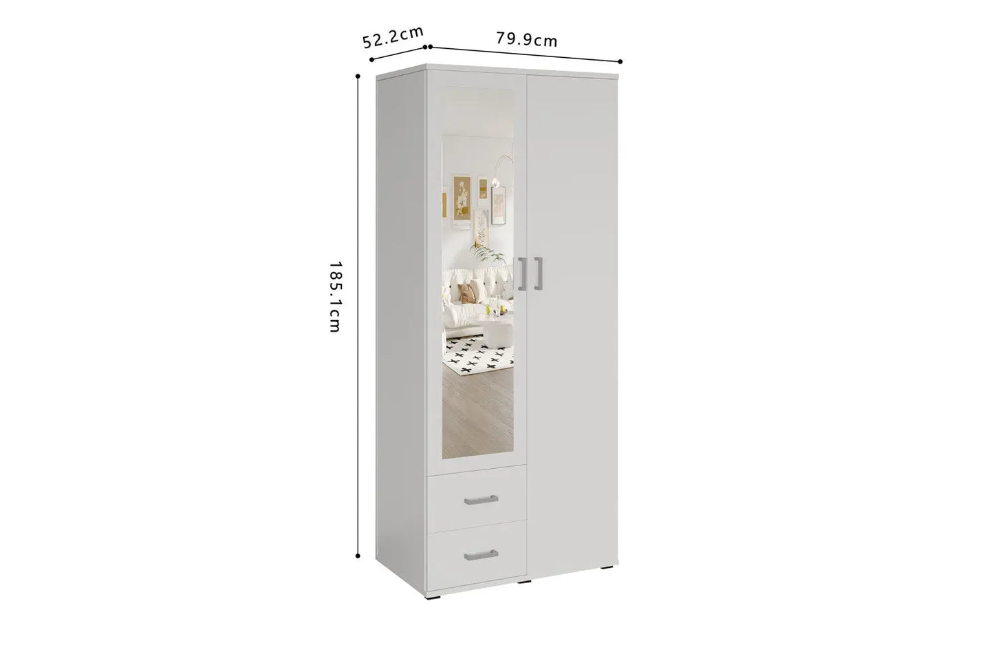 Armoire 3 portes avec miroir MARCO blanc - 80 cm TIKOYA