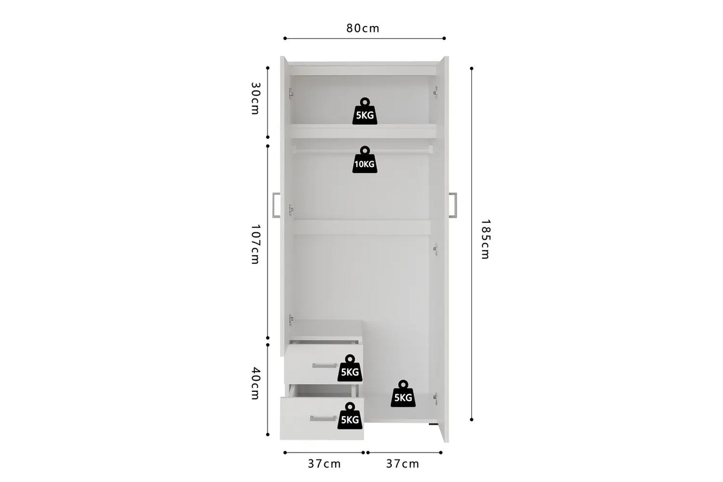 Armoire 3 portes avec miroir MARCO blanc - 80 cm TIKOYA