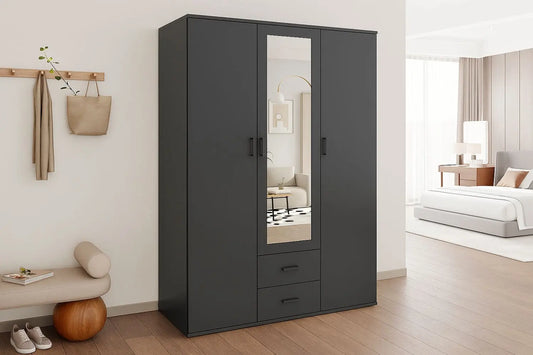 Armoire 3 portes avec miroir MARCO gris foncé - 120 cm TIKOYA