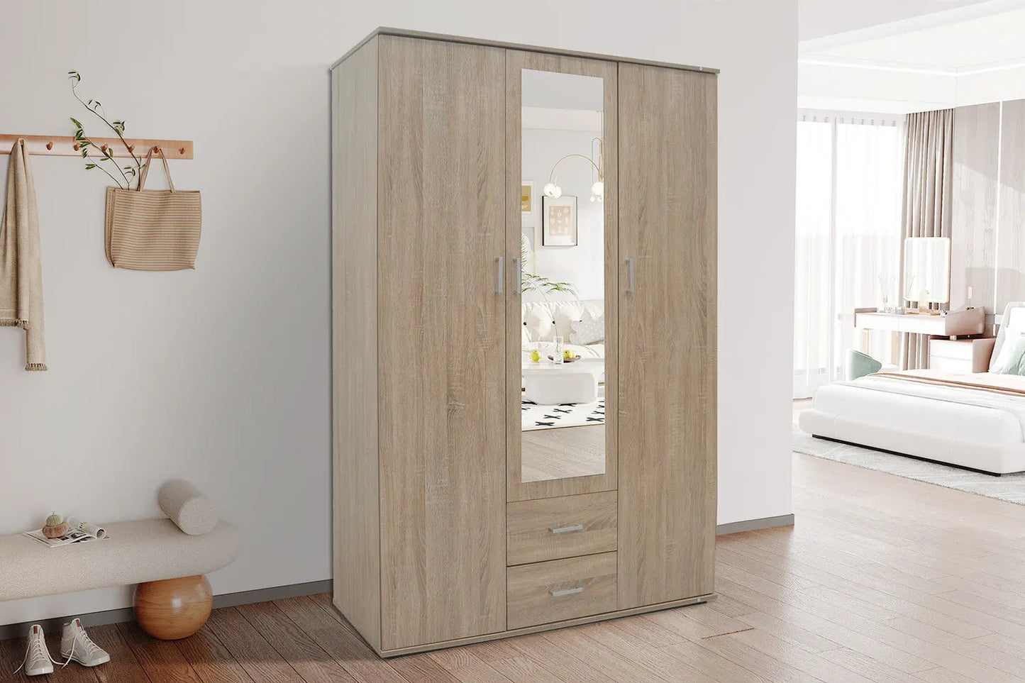 Armoire 3 portes avec miroir MARCO sonoma - 120 cm TIKOYA