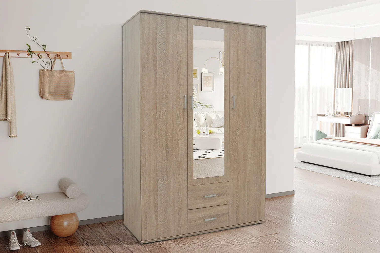 Armoire 3 portes avec miroir MARCO sonoma - 120 cm TIKOYA
