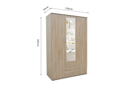 Armoire 3 portes avec miroir MARCO sonoma - 120 cm TIKOYA