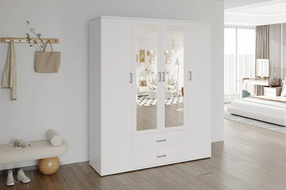 Armoire 4 portes avec 2 miroirs MARCO blanc - 160 cm TIKOYA