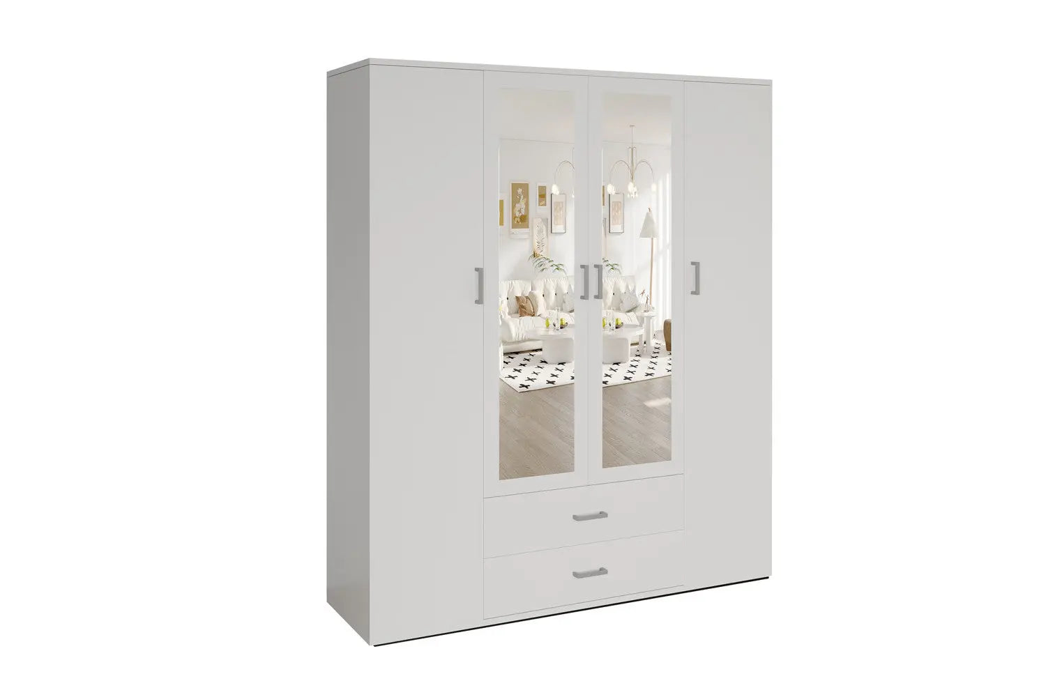Armoire 4 portes avec 2 miroirs MARCO blanc - 160 cm TIKOYA